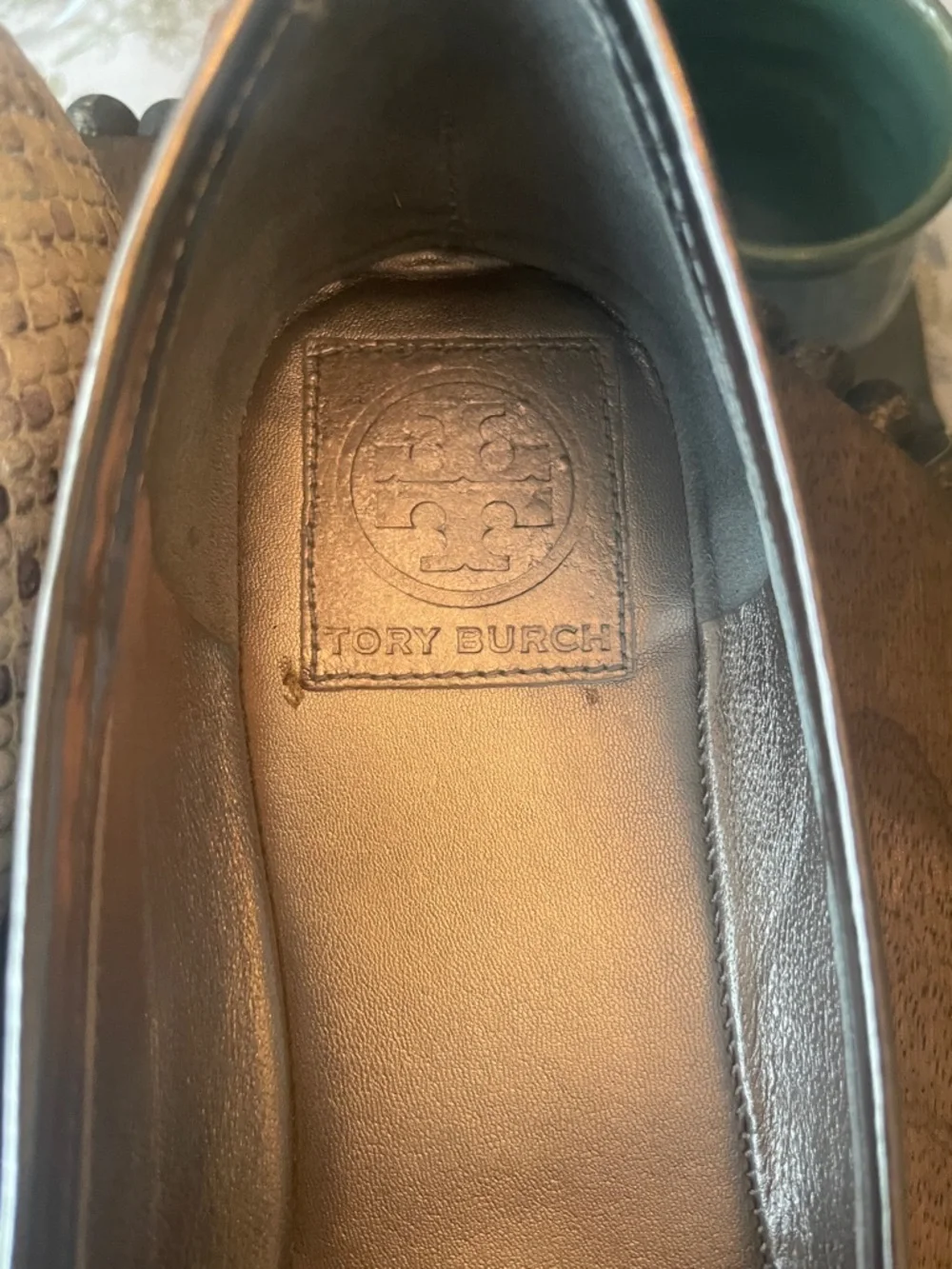 Tory Burch Verbena Silver Metallic and Snakeskin Logo Ballet Flats Size 9.5